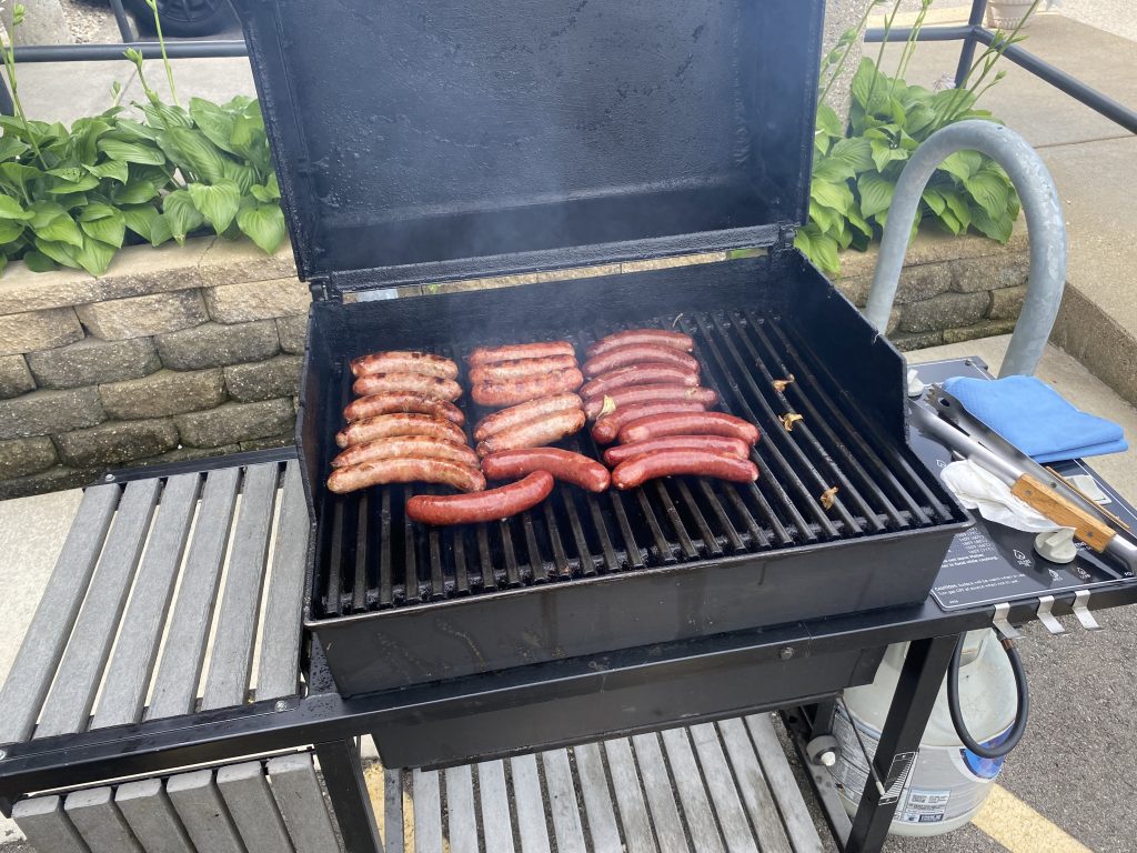 DPPS Cookout 8/1 - grill full of brats