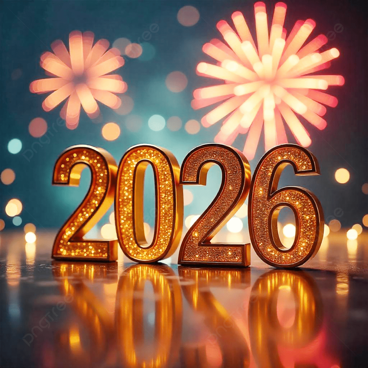 2026 with fireworks in the background